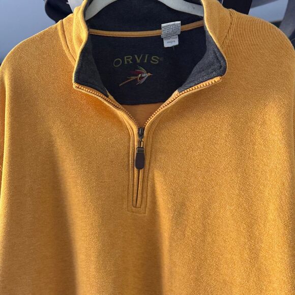 Orvis Men's XL Pullover Sweater 1/4 Front Zip Mustard 100% Cotton VERY NICE! - Picture 5 of 11